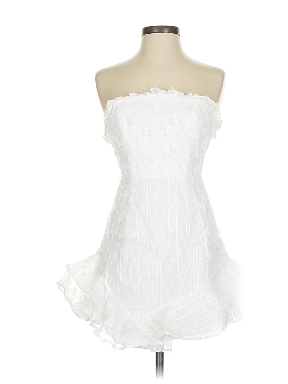 White Strapless Ruffle Mini Dress - Picture 3 of 4